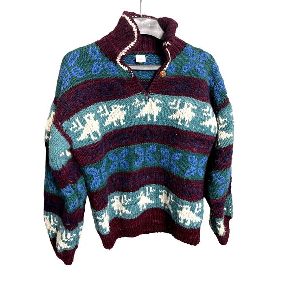 VTG 100% Wool Hand Made Henley Pullover Sweater Made in Ecuador Cottage Whimsy - Picture 1 of 8